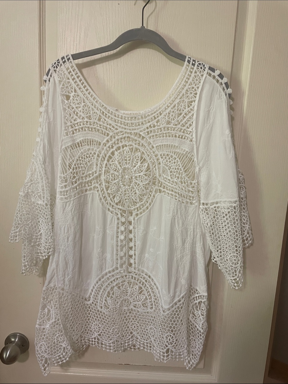Women's White Crochet Lace Tunic Top - Boho Chic